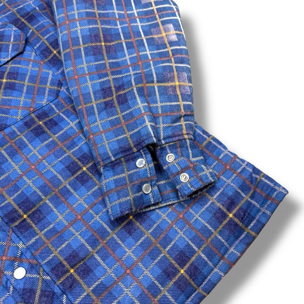 Vintage Dickies 90s Men’s Quilted Flannel Shirt Jacket Blue Plaid Size Medium - Picture 7 of 11